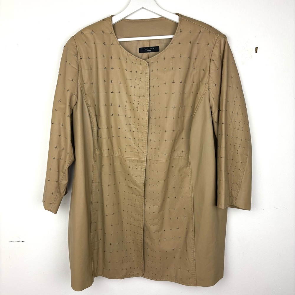 Tahari Woman Patchwork Perforated Leather Jacket